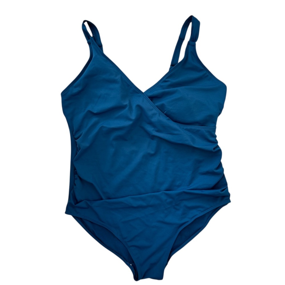 ANNE COLE Women’s Plus One-Piece Swimsuit Cobalt Blue Crossover Neckline 20W